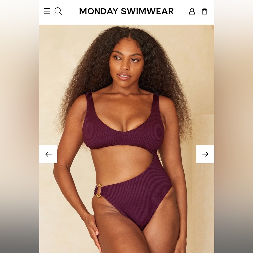 Monday Swimwear Ribbed One-Shoulder Cutout One-Piece Swimsuit in Plum
